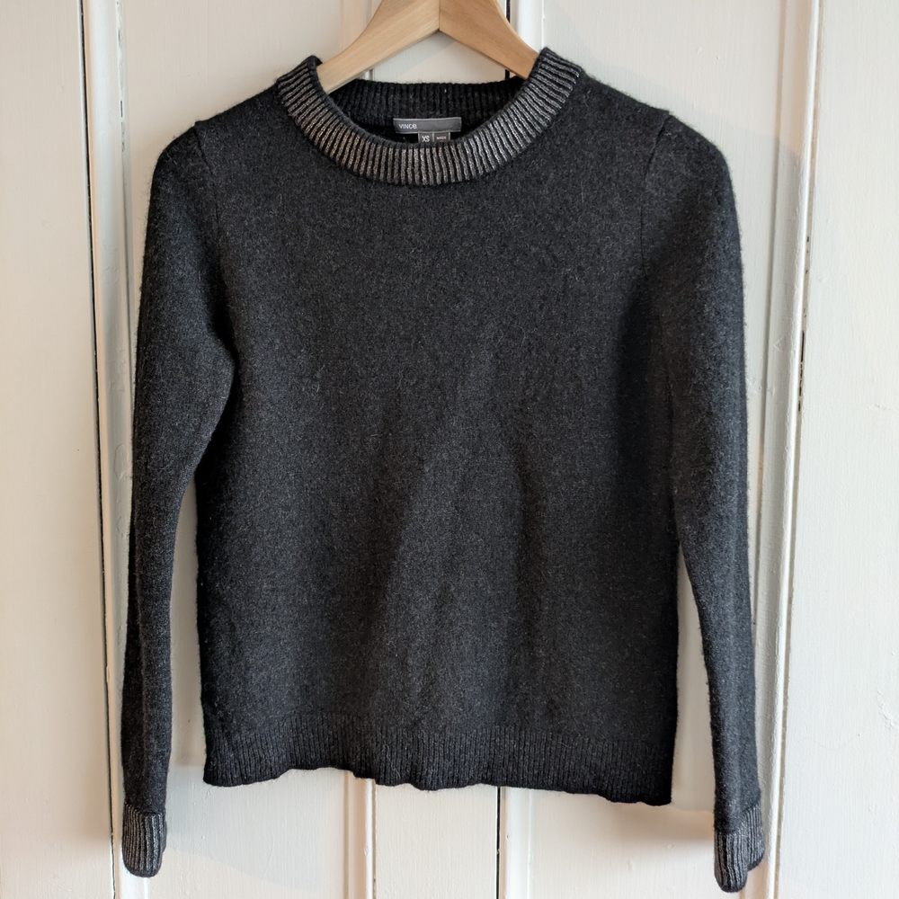 Vince Black Yak & Wool Metallic Trim Crewneck Sweater - Size XS